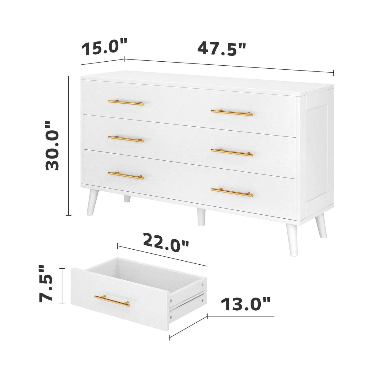 White 6 Drawer Wood Dresser G70127