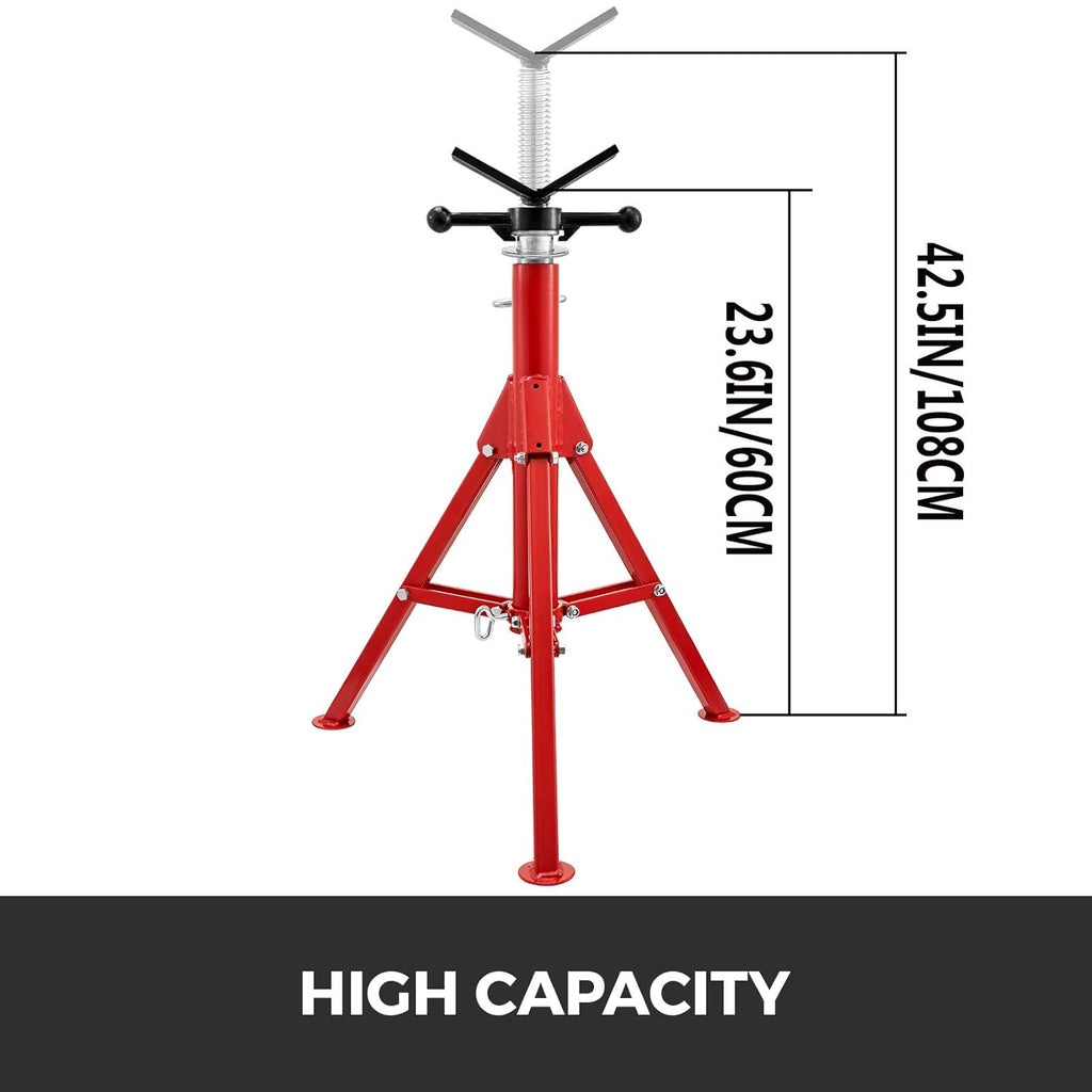 V Head Pipe Stand, Adjustable Height 24-42, 2500 lb. Load Capacity, Carbon Steel Y6498