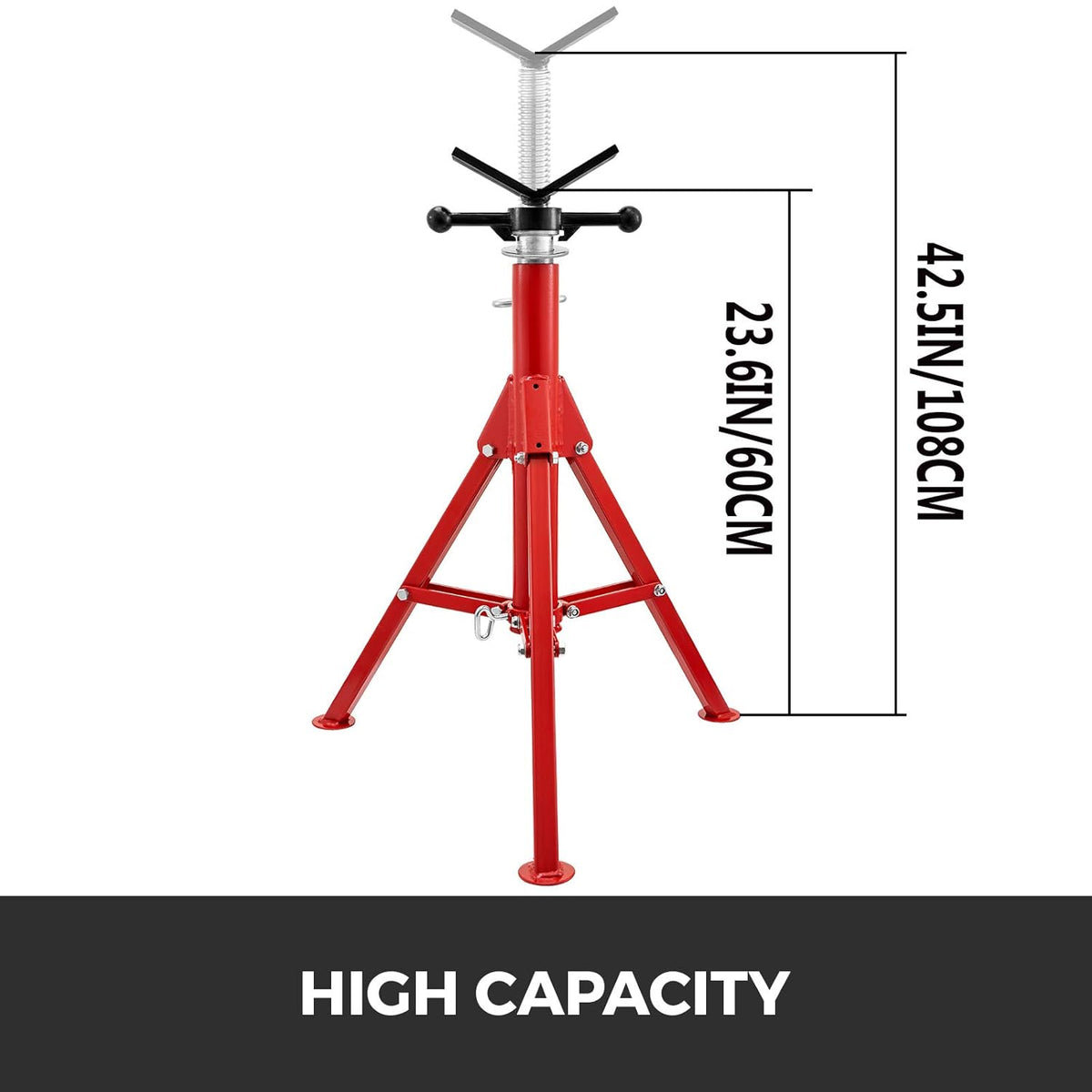 V Head Pipe Stand, Adjustable Height 24-42, 2500 lb. Load Capacity, Carbon Steel Y6498