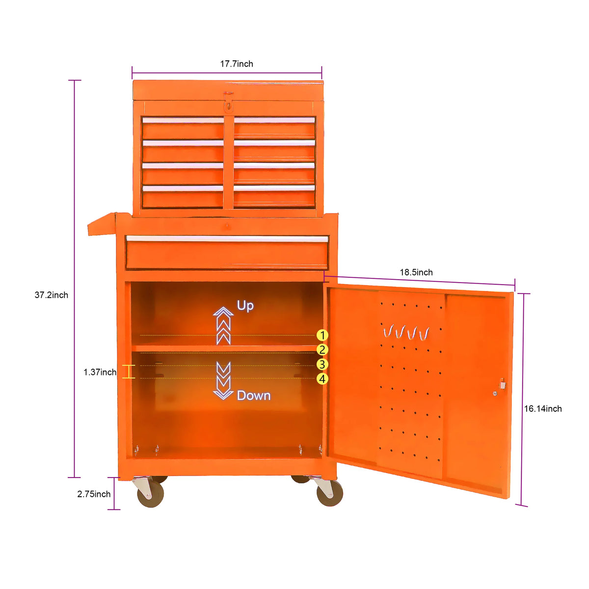 Black 4 Drawer Stainless Steel Rolling Tool Chest and Cabinet N989