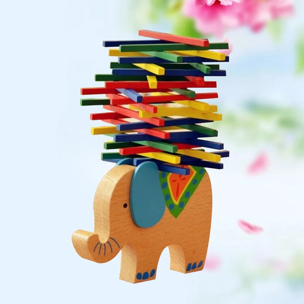 Wooden Stackable Building Blocks Set Balancing Games Playset Toys Educational Toys for Kids Children(Elephant) I74965