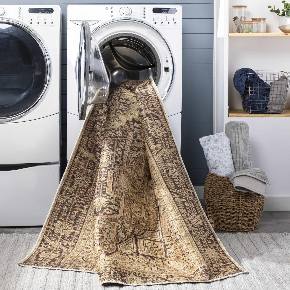 Machine Washable Area Rug - Brown, Green - 7'10" x 10'2" U360