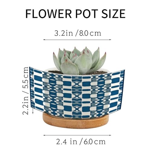Blue and White Ceramic Planters with Drainage Holes and Saucers R150744