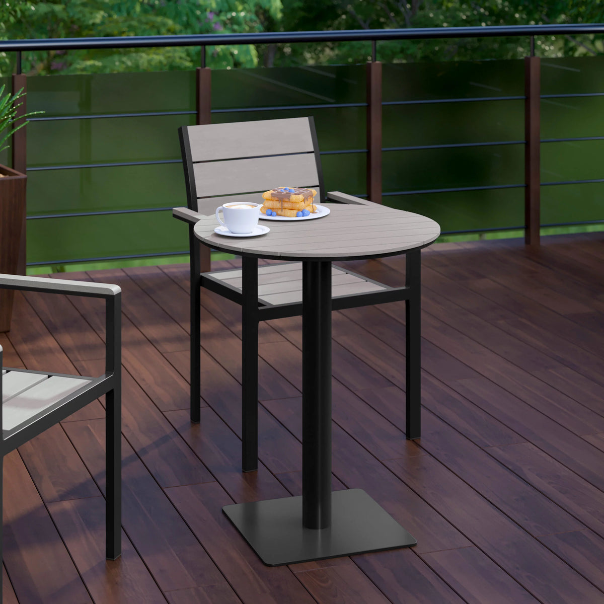 Round 24" Faux Teak Poly Slats Steel Frame Table T41230