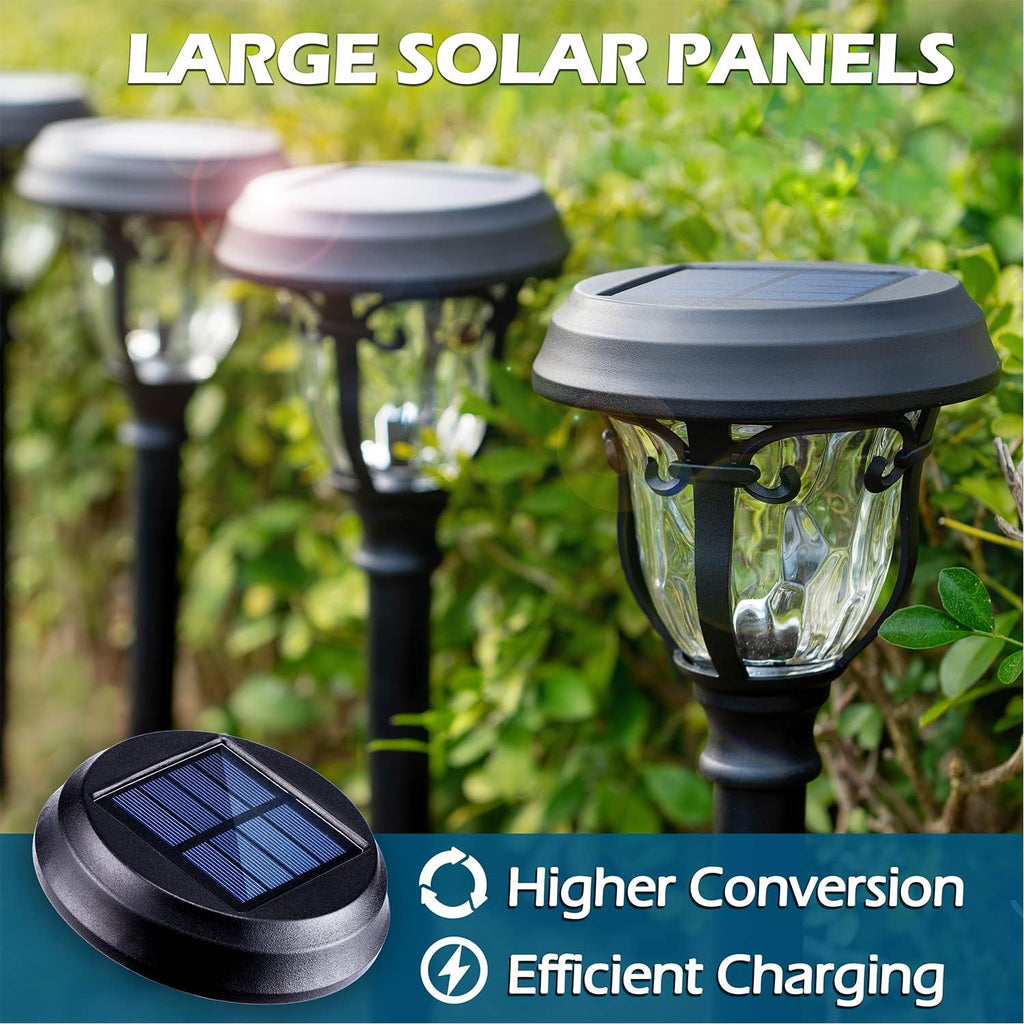 8 Pack 2 Modes Metal Glass Waterproof Solar Pathway Lights H576