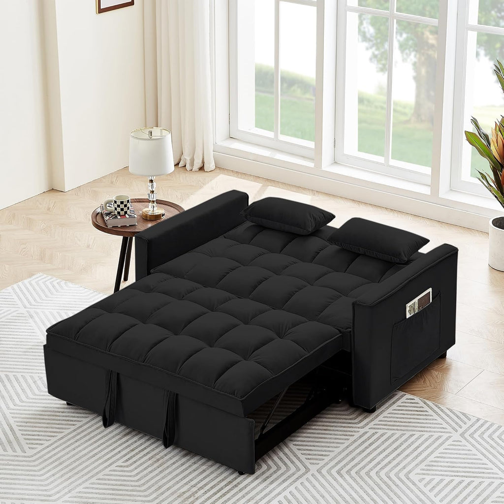 55" Full Size Velvet Convertible Futon Sofa Bed with Pullout Bed P546330