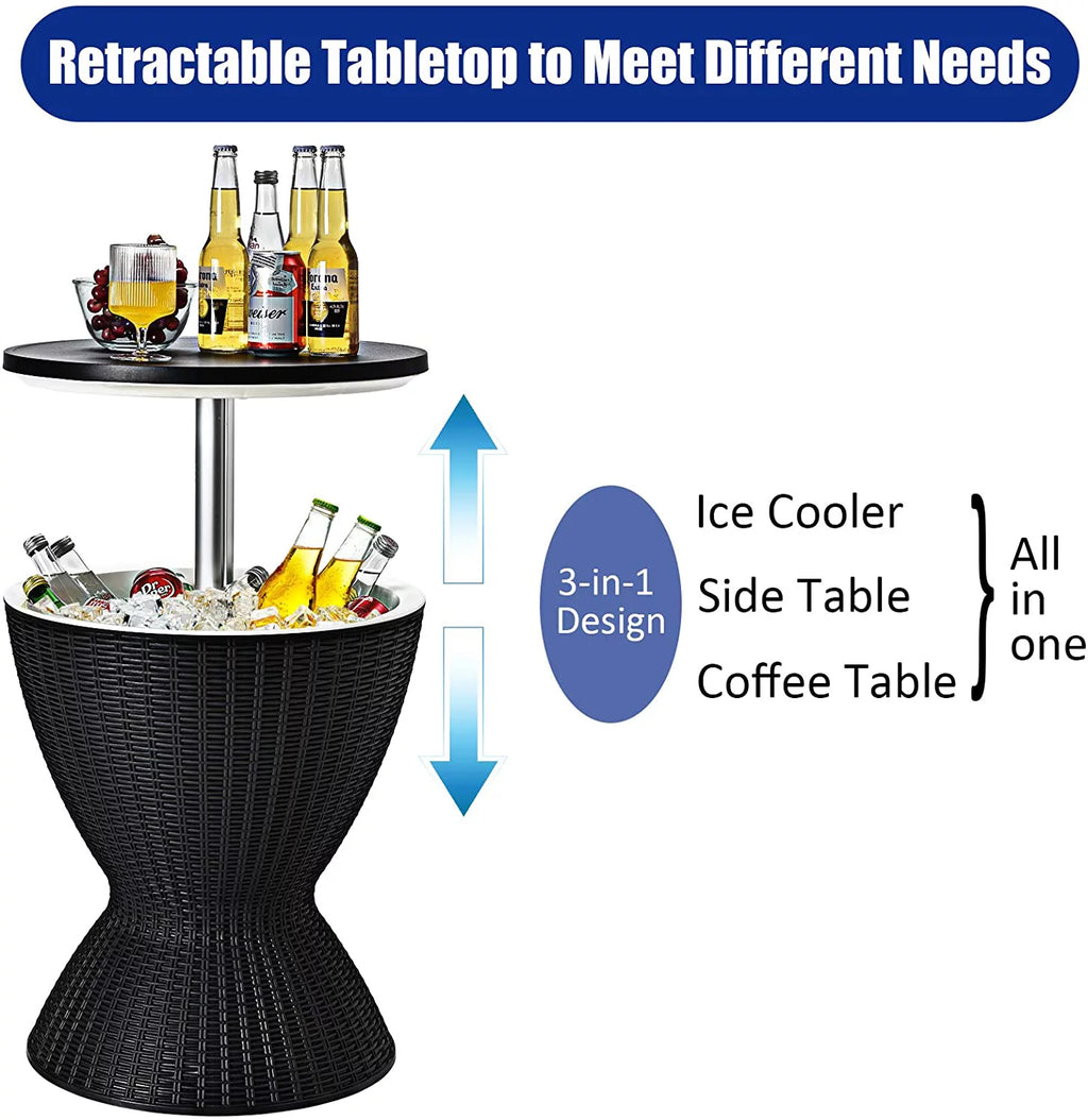Black Rattan Style Cool Bar Table with 8 Gallon Cooler G441795