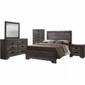King Bed Dresser Mirror Chest Nightstand Grey Oak Lacquer Finish U4704