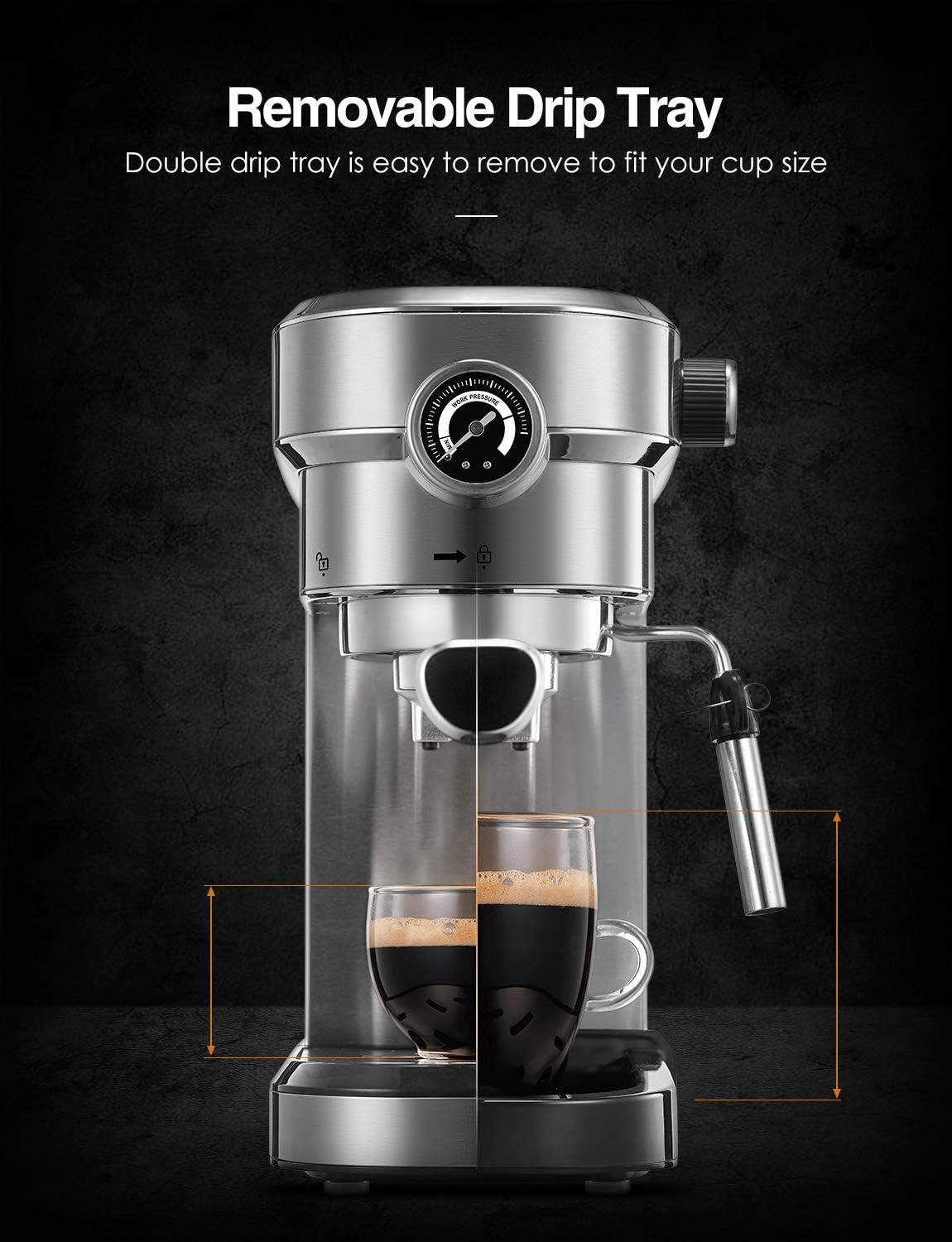 15 Bar Espresso and Cappuccino Maker with Milk Frother Wand W87594