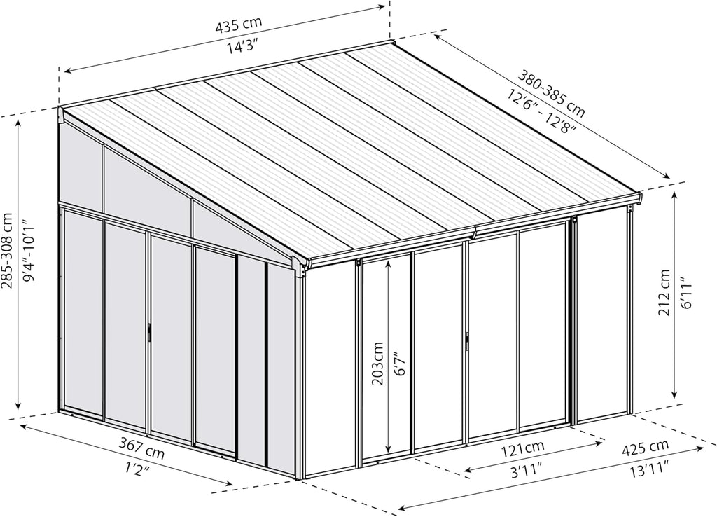 Gray 13x14 Enclosed Patio Cover with Screen Doors DIY Sunroom Kit Lean to Gazebo with Walls UV Protected Polycarbonate Shelter F13493