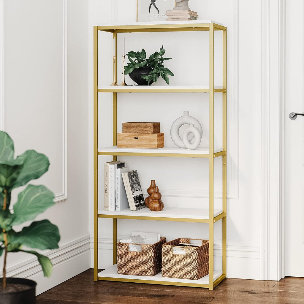 5-Shelf Bookcase with Metal Frame and Wood Shelves, Nutmeg/Black H952946