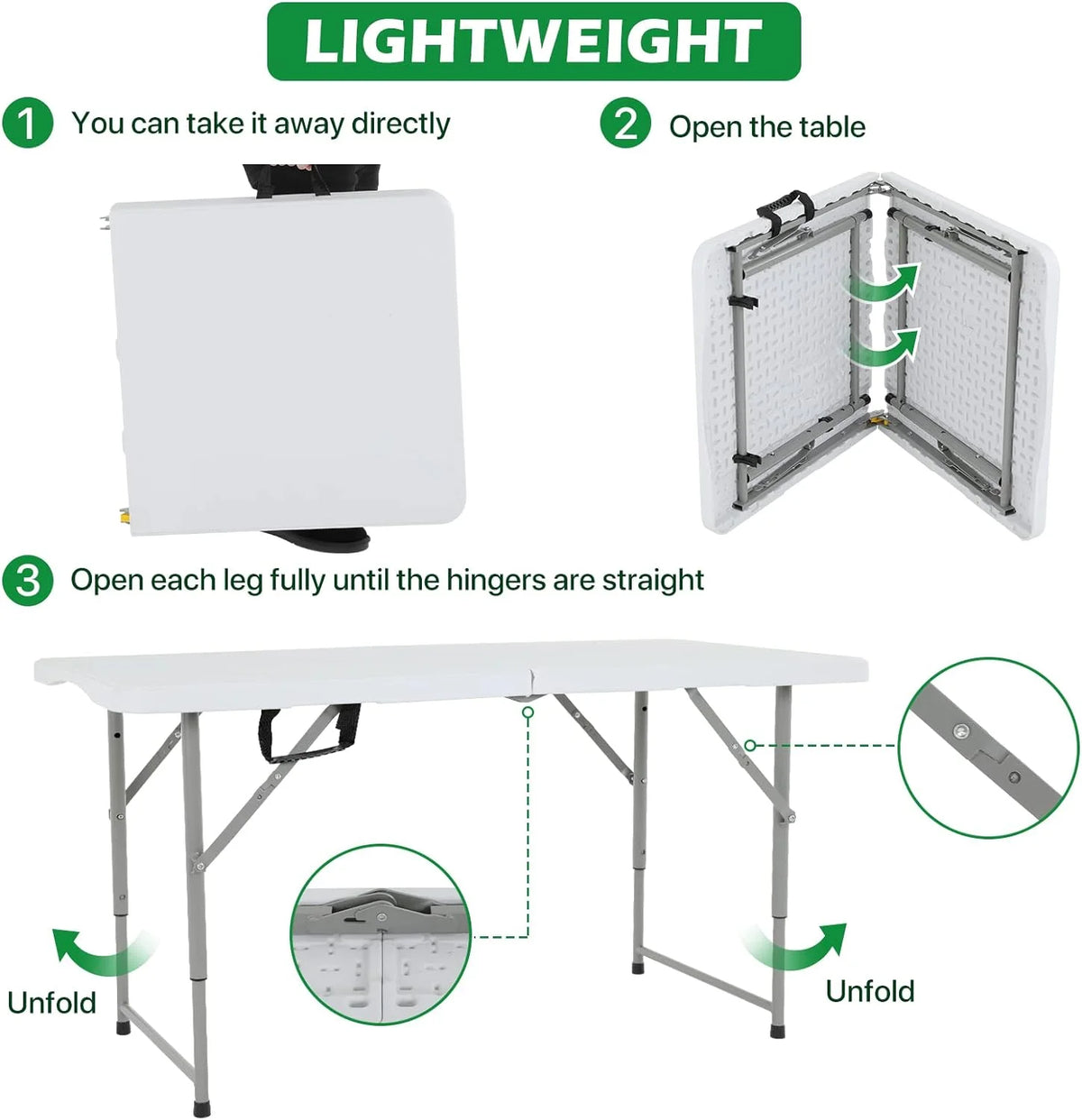 White 4 ft Folding Plastic Table with Handle E799408