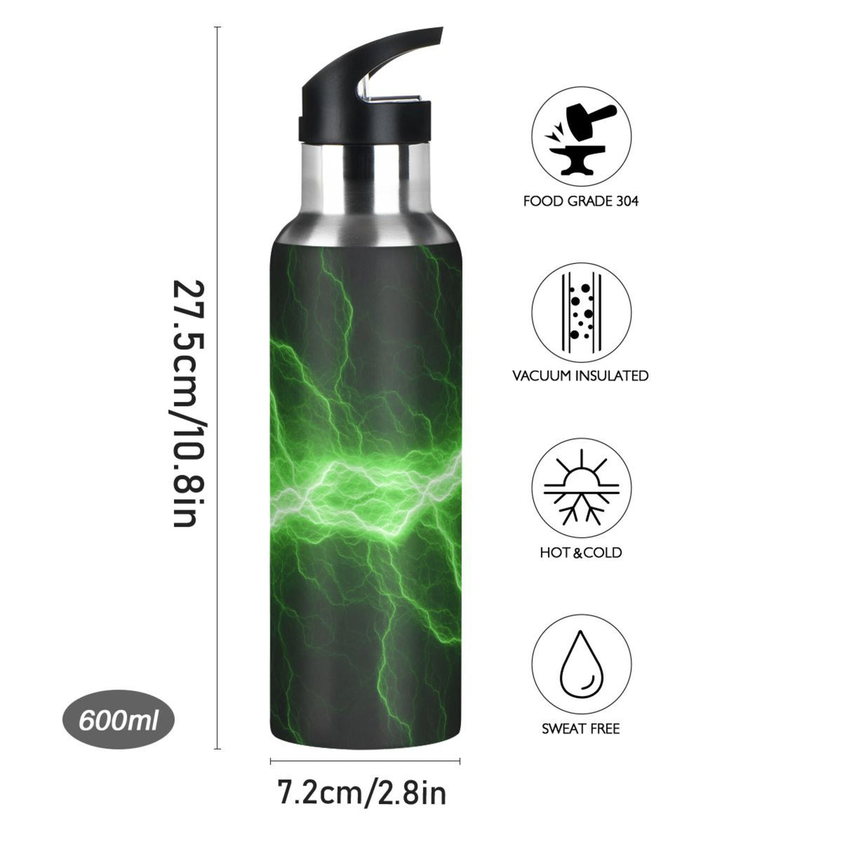 Green Stainless Steel Vacuum Insulated Water Bottle with Straw Lid 20 OZ N869337