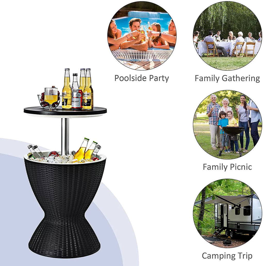 Black Rattan Style Cool Bar Table with 8 Gallon Cooler G441795