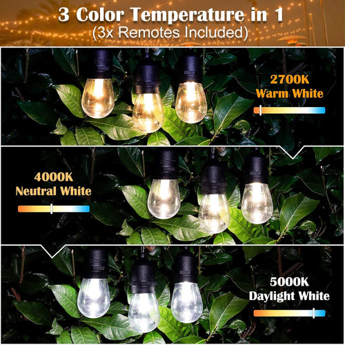 2 Pack 48FT 3-Color Solar String Lights with Remote, 30+5 Waterproof LED Bulbs D48532