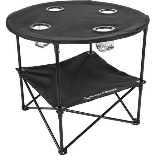 Round 2-Tier Folding Camp Table with 4 Cupholders and Carrying Bag M79204