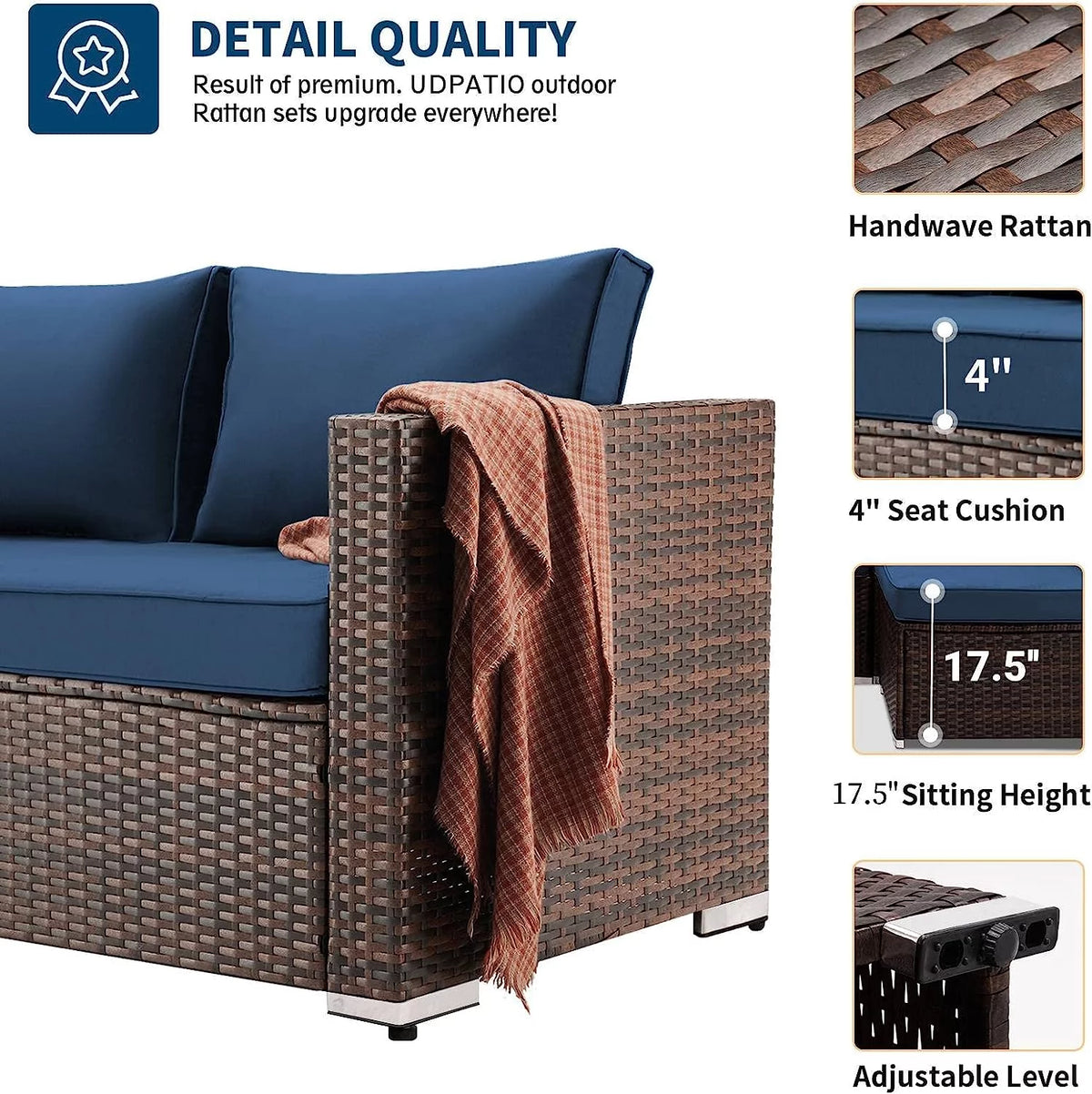 7 Pieces PE Rattan Wicker Patio Furniture Set with Glass Table N859
