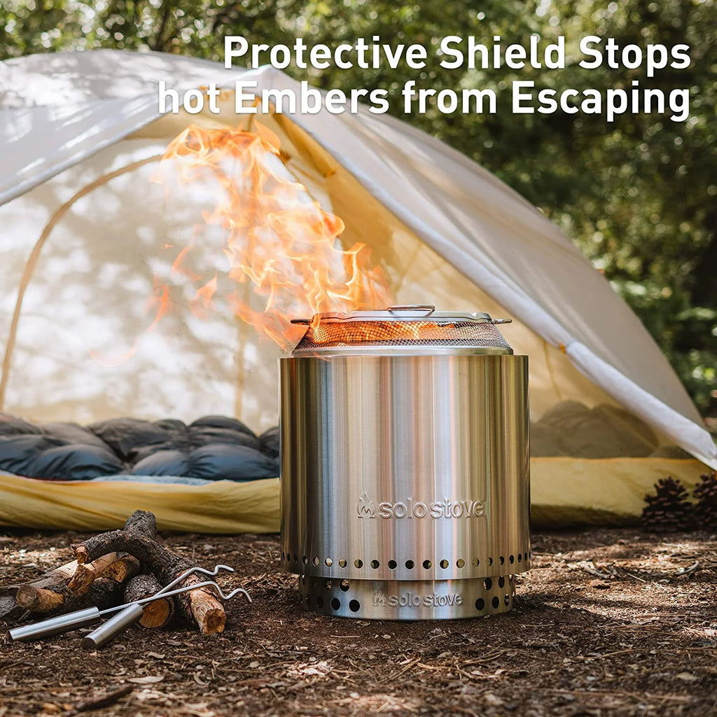 Ranger Smokeless Fire Pit with Stand, Shield and Shelter, Stainless Steel, H: 15.25in x Dia: 15in K9963