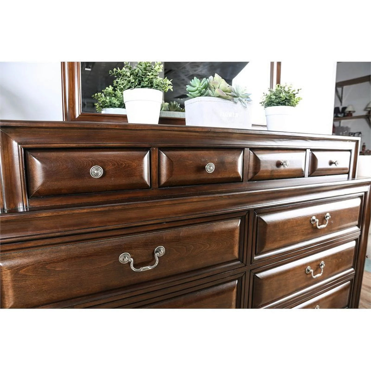 Solid Wood 10-Drawer Dresser and Mirror in Cherry I970