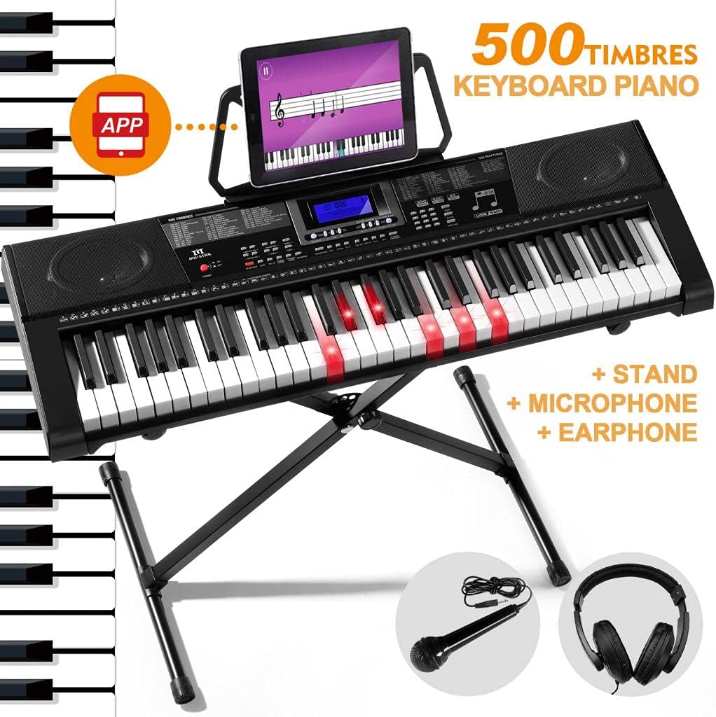 61 Key Light Up Portable Electric Piano Keyboard with Stand, Built-in Speakers, Headphones, Microphone Y98792