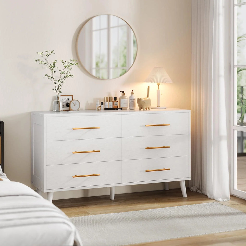 White 6 Drawer Wood Dresser G70127