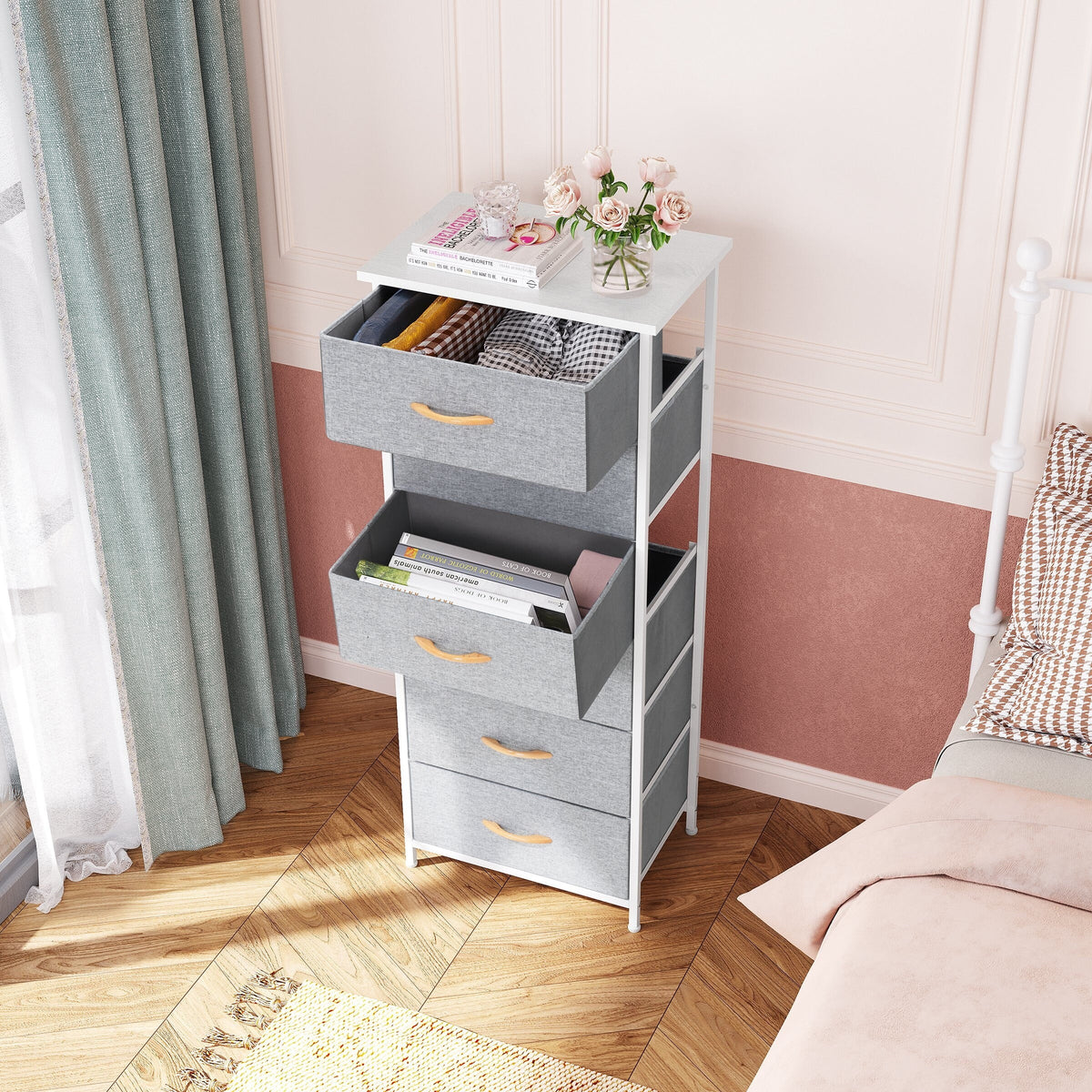 Light Gray Wood Vertical Dresser Storage Tower X72404