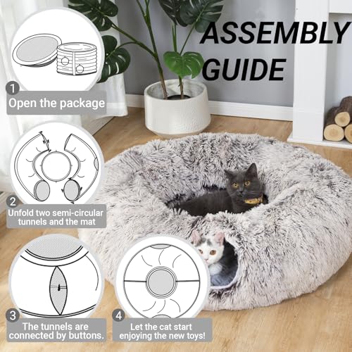 White Plush Collapsible Cat Dog Tunnel Bed L277