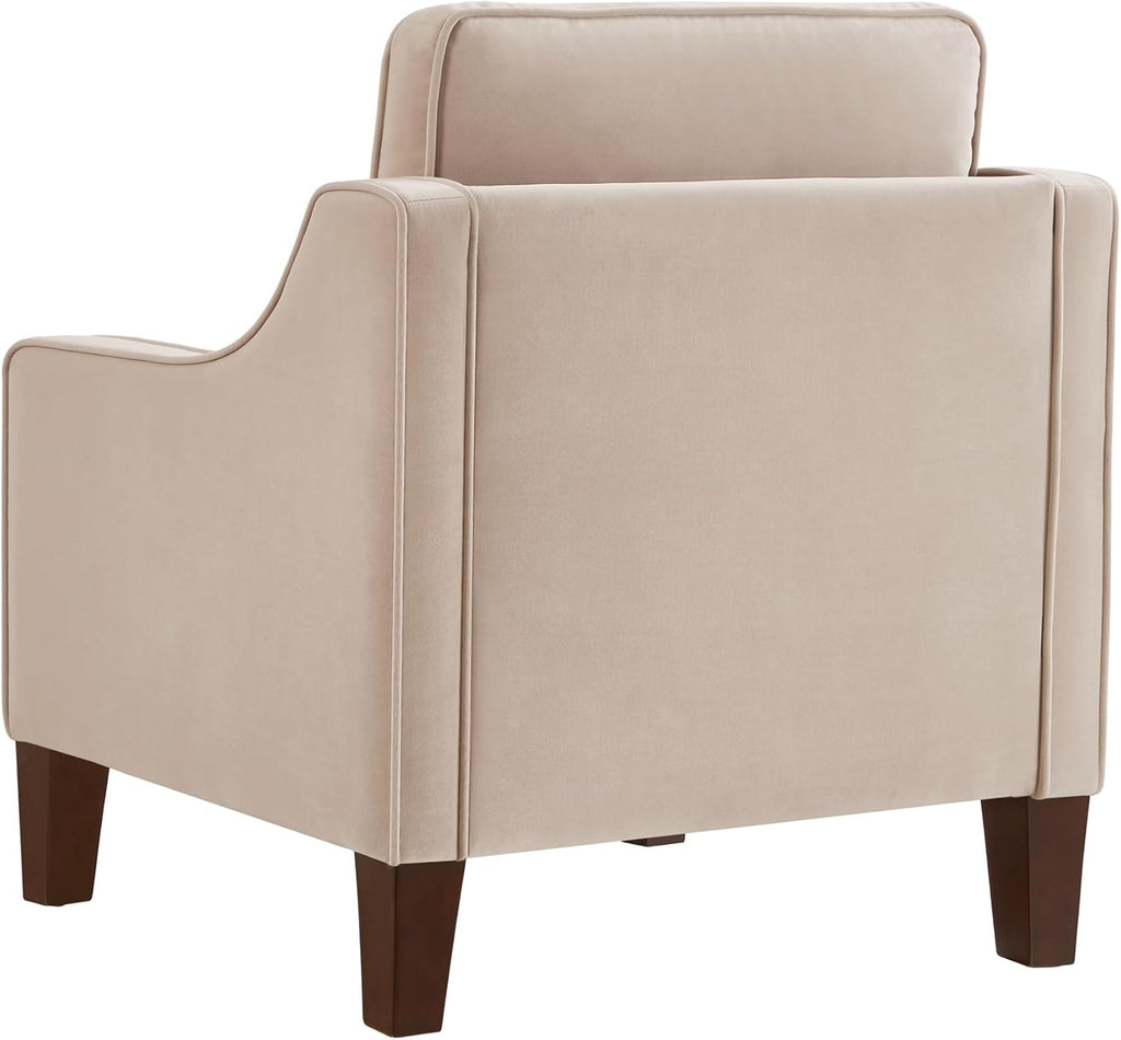 Taupe Velvet Accent Chair with Wooden Legs W758452