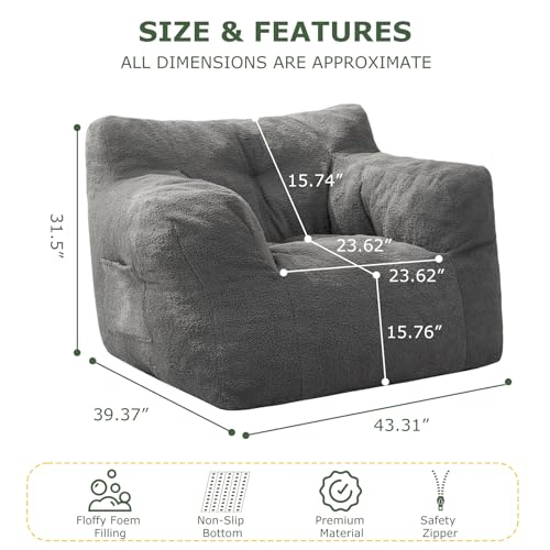 Giant Bean Bag Chair with Pocket Armrests F573