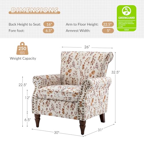 Blue Floral Pattern Upholstered Accent Chair with Wood Legs O211