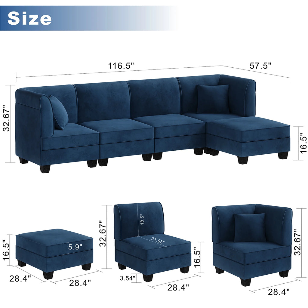 Velvet L-Shaped Sectional Sofa with Reversible Chaise C51680