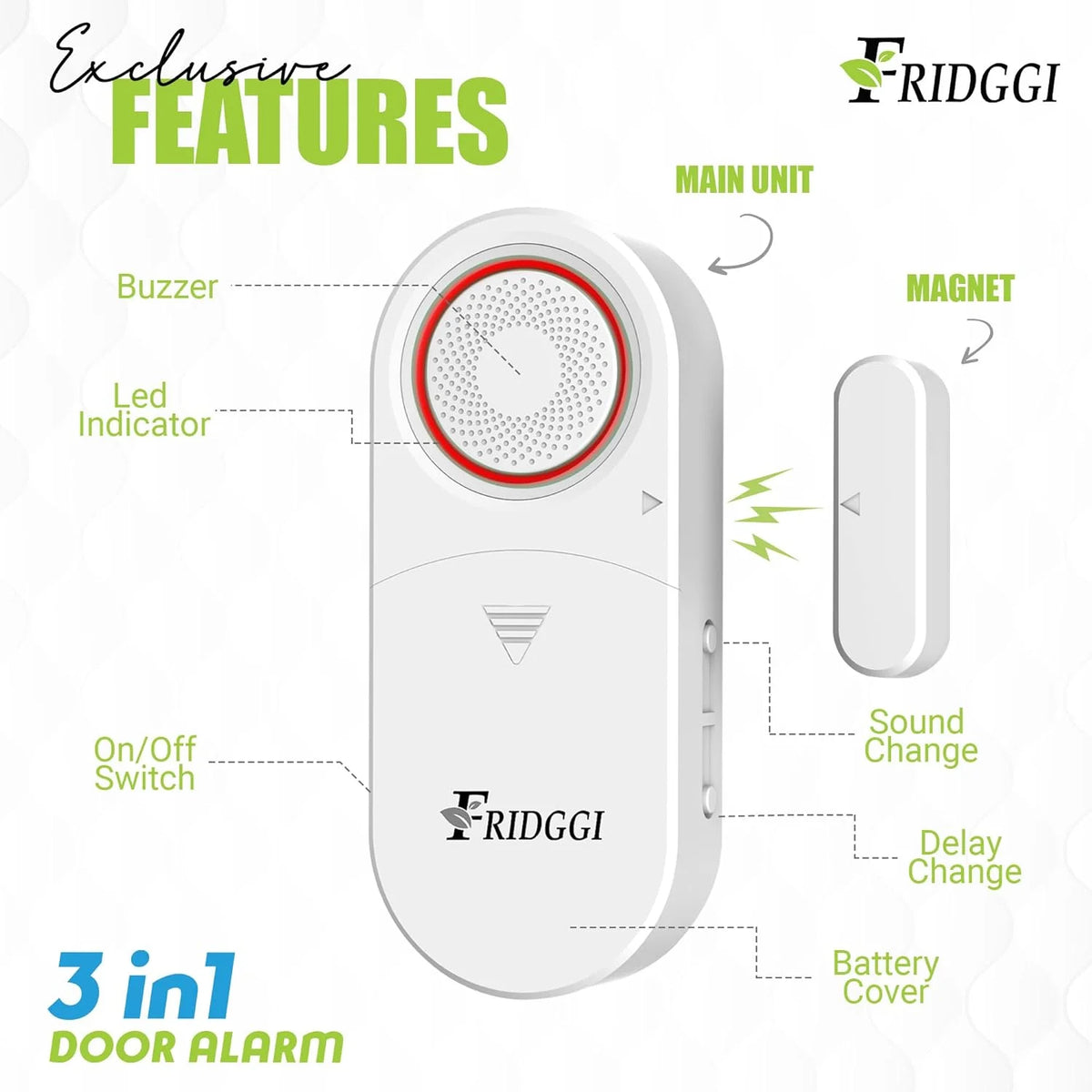 3in1 Alarm Door Ajar Chime with Delay White B32344