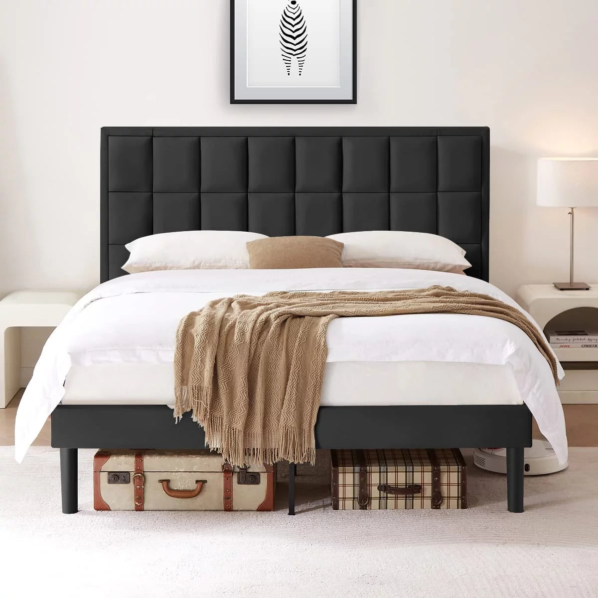 Queen Velvet Platform Bed Frame with Headboard Q235813