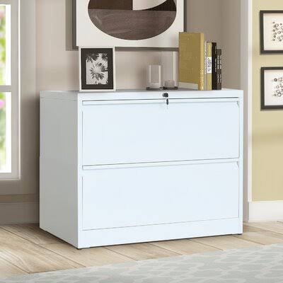 White 2-Drawer Lateral File Cabinet with Lock and Key L40597
