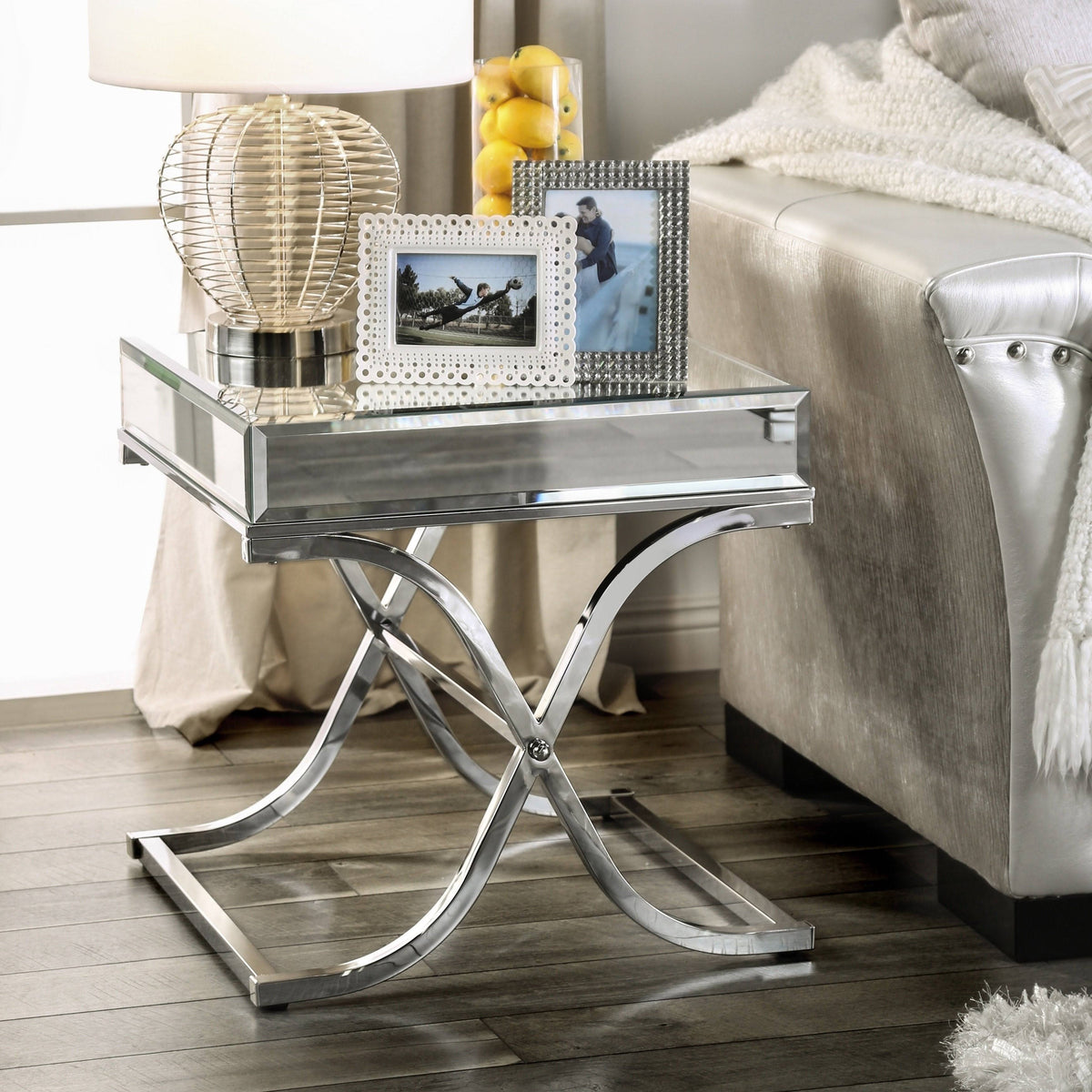 Contemporary Chrome Metal Square End Table I9360