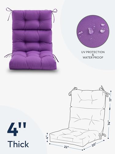 Purple Water Resistant Tufted High Back Chair Cushion with Ties Z16356