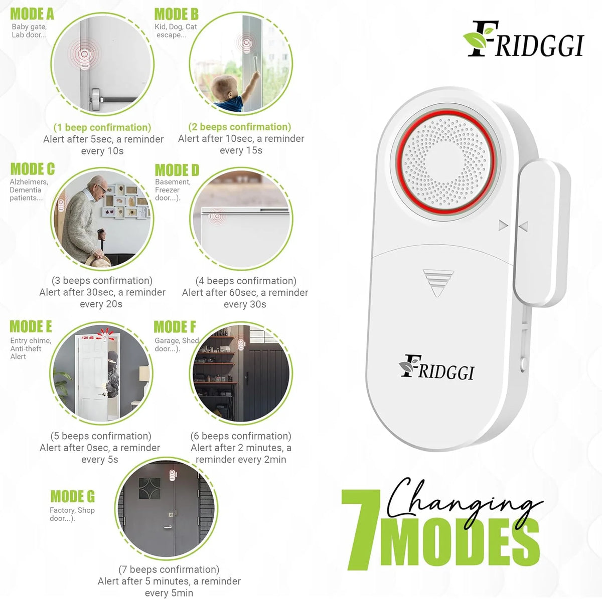 3in1 Alarm Door Ajar Chime with Delay White B32344