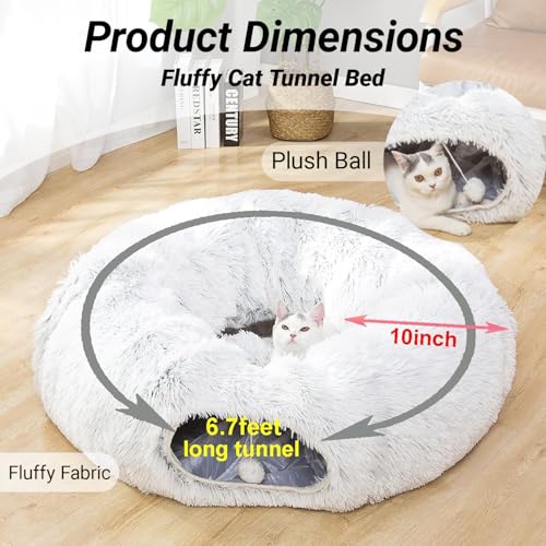 White Plush Collapsible Cat Dog Tunnel Bed L277