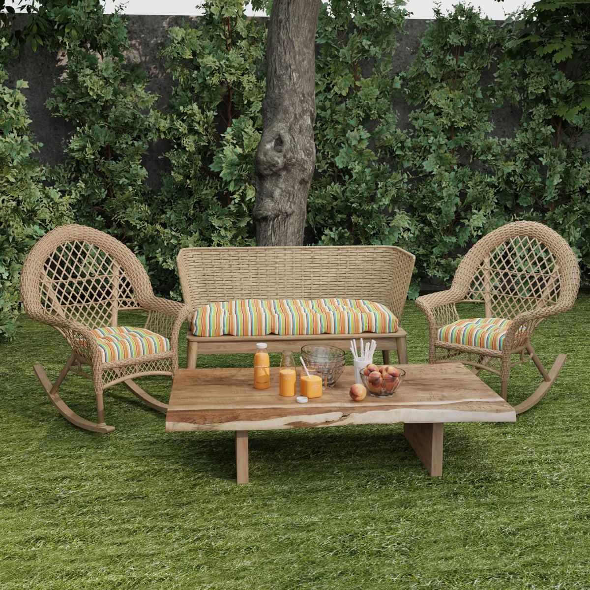 Multicolor Stripe Tufted Outdoor Bench Cushion G2000