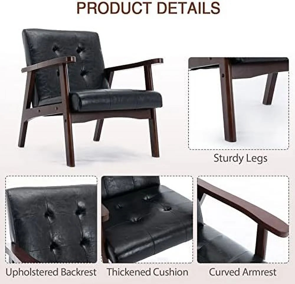 Orange Faux Leather Accent Chair with Solid Wood Frame Y65663