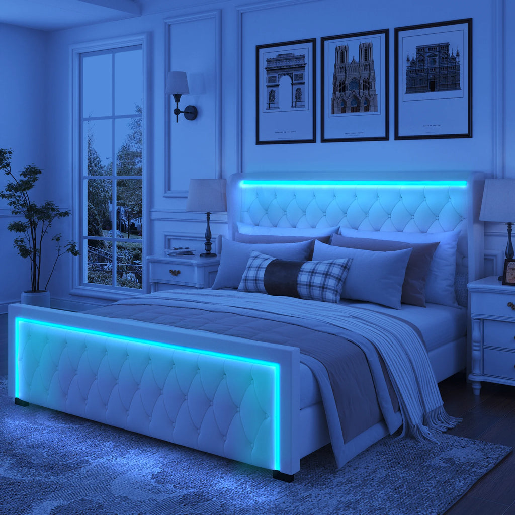 Queen Velvet Upholstered Platform Bed Frame with Headboard V136