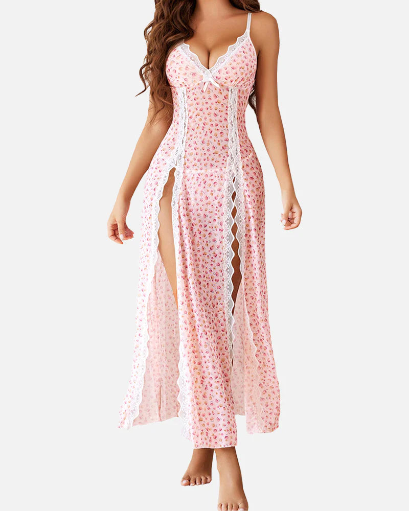 Mesh V Neck Side Split Nightdress O64673