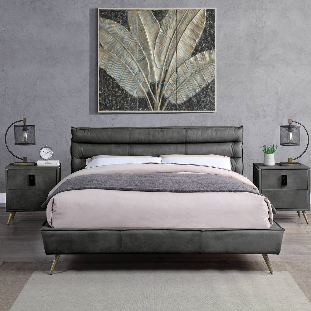 Queen Bed in Gray Top Grain Leather T895