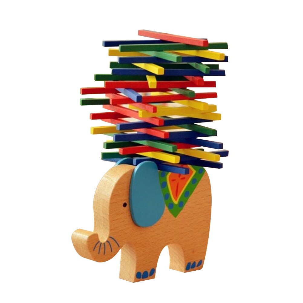 Wooden Stackable Building Blocks Set Balancing Games Playset Toys Educational Toys for Kids Children(Elephant) I74965