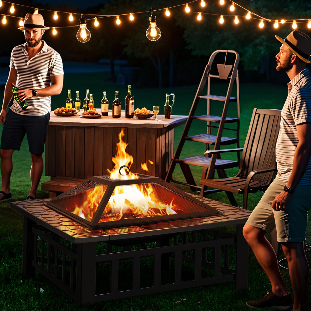 32 Multifunctional Square Metal Fire Pit Table Q602164