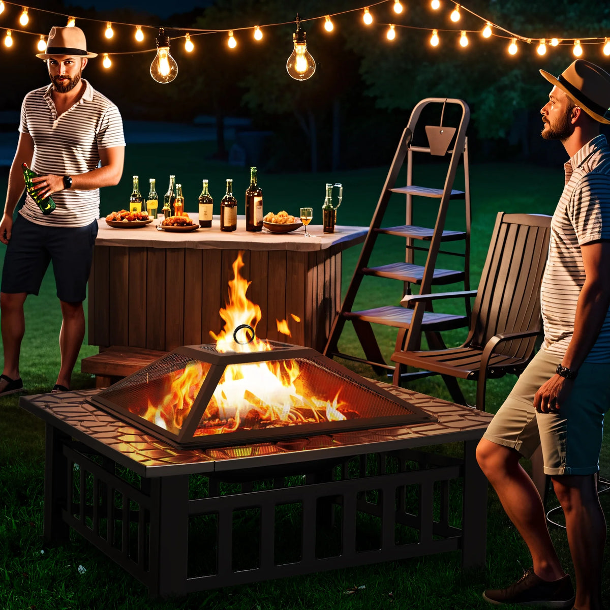 32 Multifunctional Square Metal Fire Pit Table Q602164