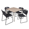 48x22 Square Breakroom Table Beige Chrome with 4 Black Stack Chairs T3632