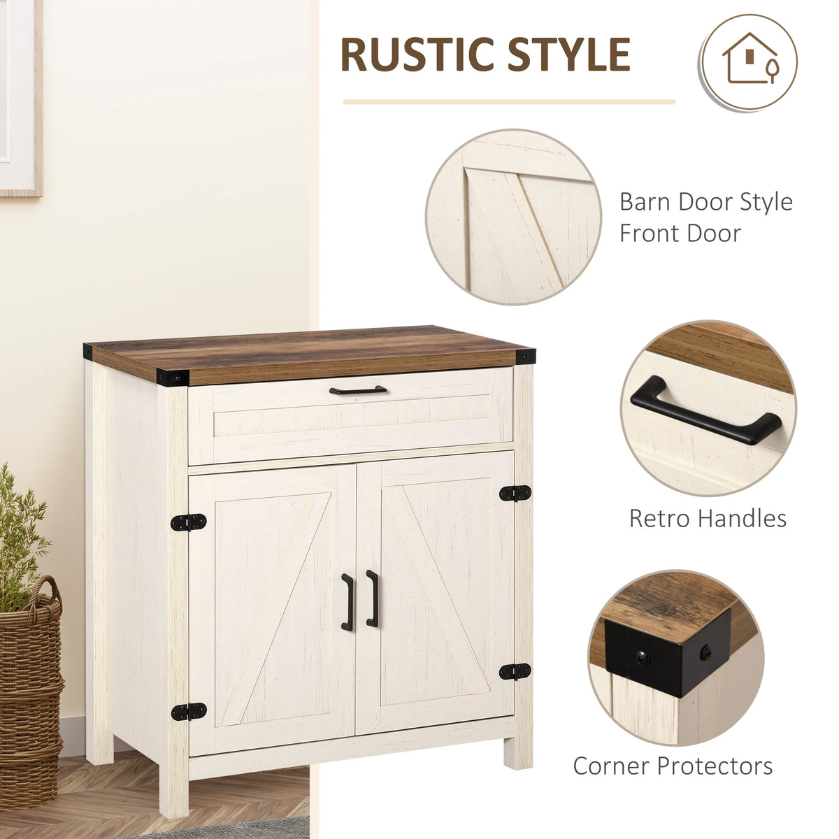 White Wooden Sideboard Buffet Cabinet with Drawer and Adjustable Shelf X888