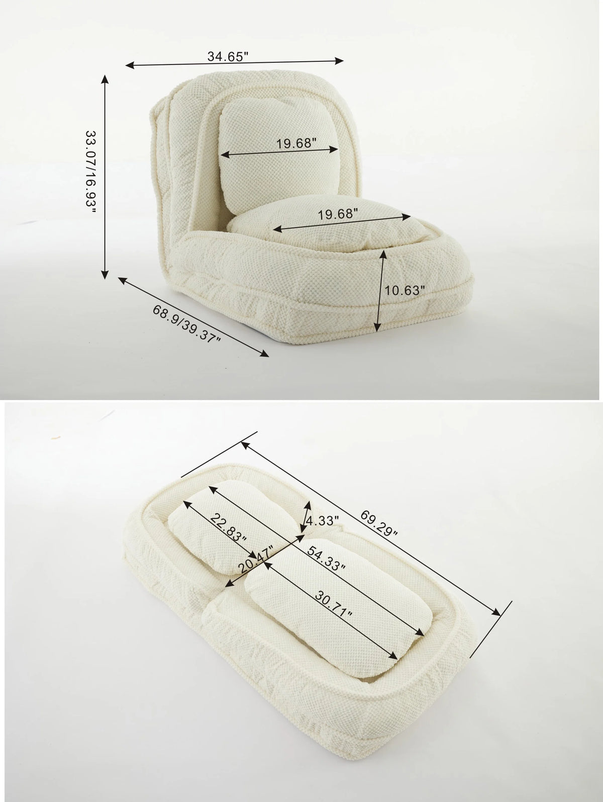 White Lazy Sofa Floor Couch P95821
