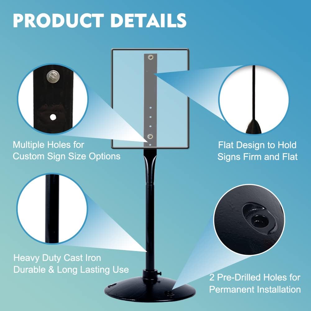 Cast Iron Pedestal Post Sign Holder with 17" Dia Base 48" Tall, Black Z2323